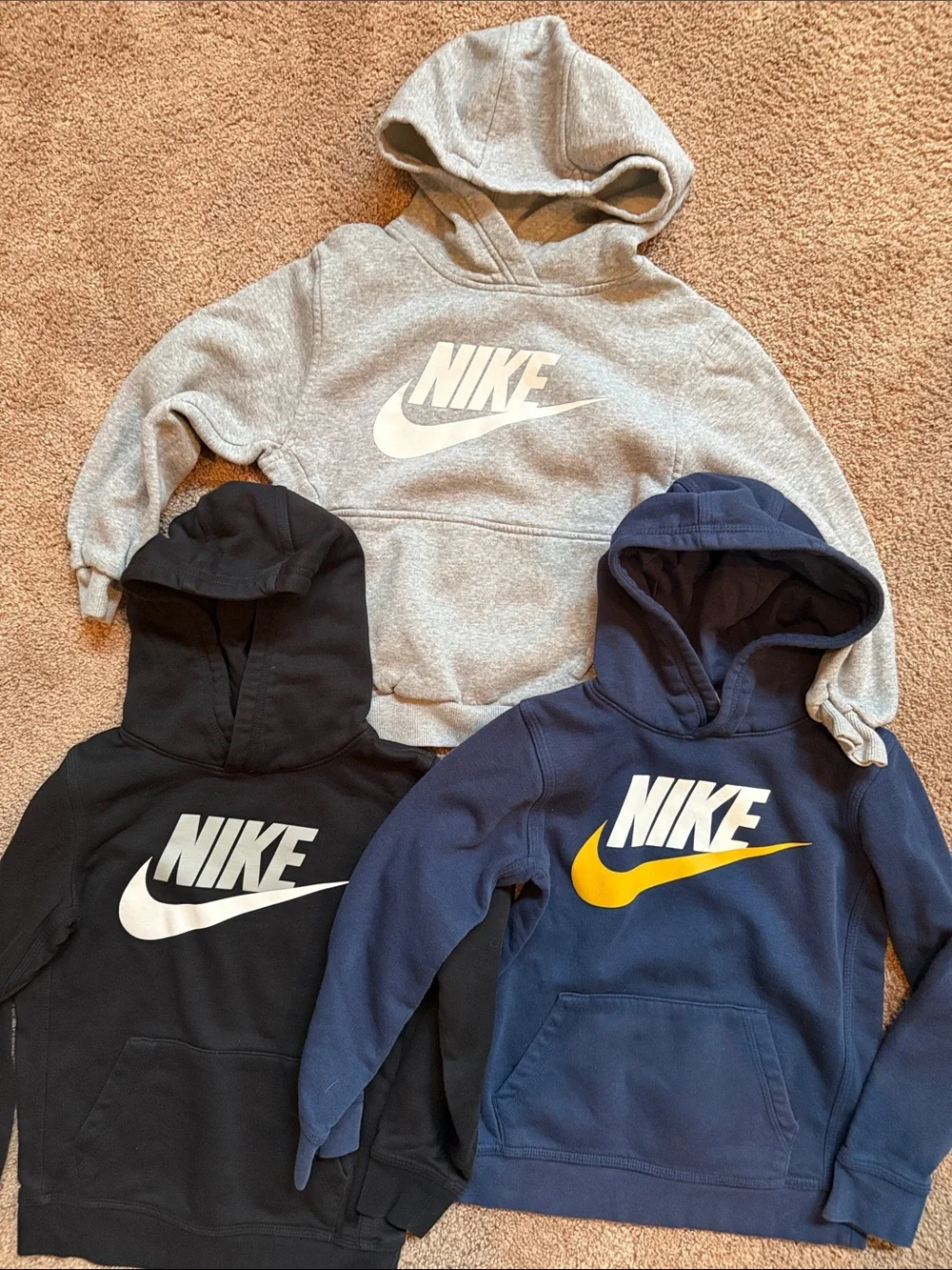 🔥Bundle of 3 Nike Kids Sweater Hoodie pullover! Sz 6-7 / S. Gray,Black,Blue.